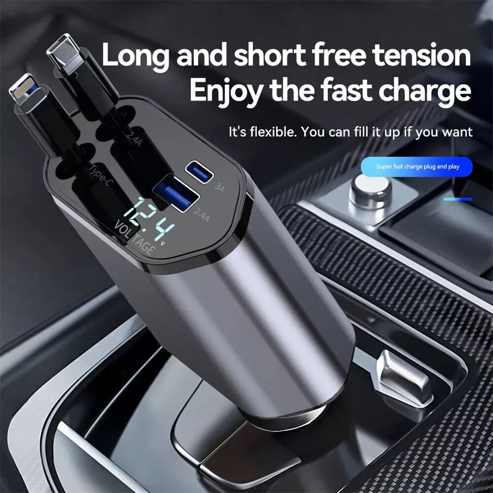 Simotech Retractable Car Charger 120W USB&Type C Cable For Phone Fast Charge Adapter